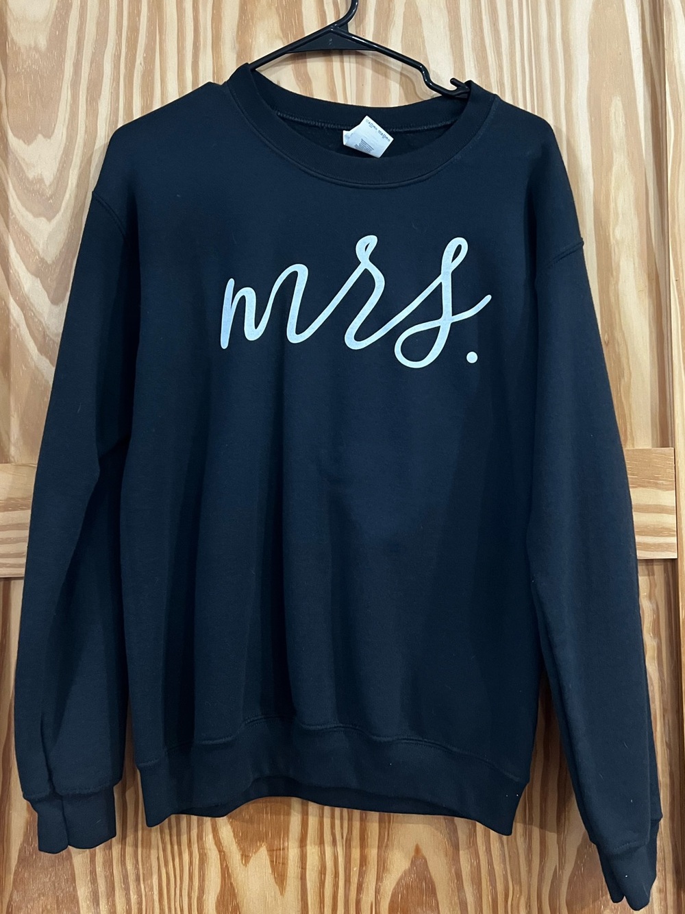 Gildan Black Crewneck Sweatshirt with White "mrs." Script